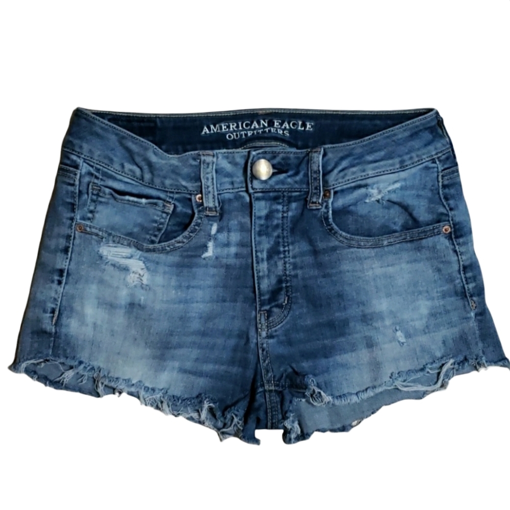 AEO Tom Girl Super Stretch Jean Shorts Size 2 American Eagle Outfitters Blue